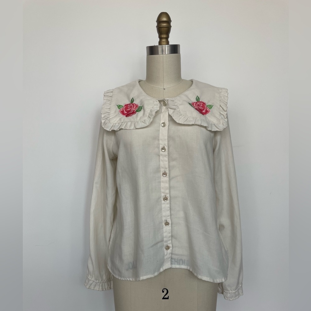 Rose Embroidered Sailor Collar Blouse